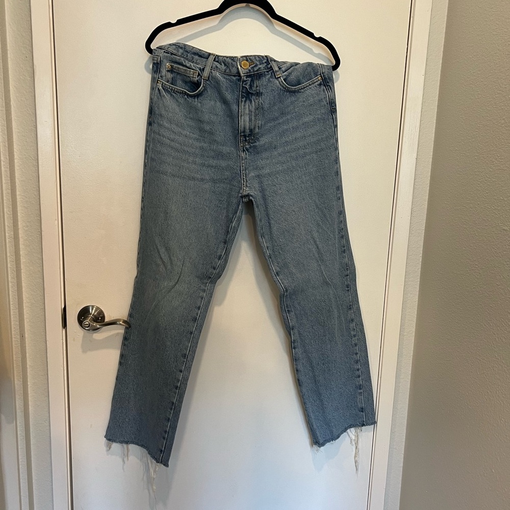 Zara wide blue jeans with cropped ankle cutoff
